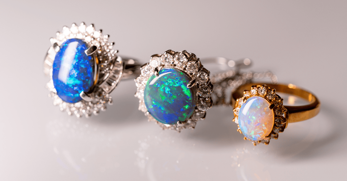 Opal gemstones in rings